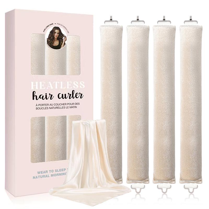 No-Heat Curling Set: Volumizing Waves, 70cm Silk Scarf, Double Hook, Sleep-Friendly Hair Tool
