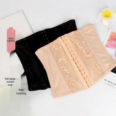 European & American Body Sculpting Multi-row Buckle Waist Cincher with Lace Embroidery for Postpartum Tummy Control and Slimming.