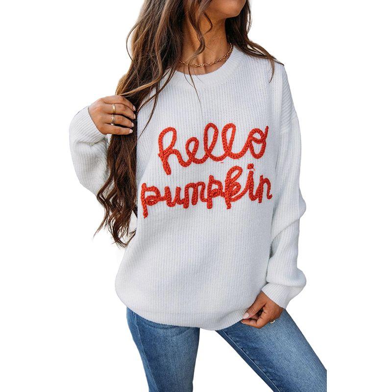 

2025 Winter New Letter Jacquard Round neck sweater Women European and American Leisure Loose Knit Pullover Top Women White 2XL code fits (75.00 kg-82.50 kg