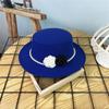 Elegant Retro British Hepburn Style French Pearl Chain Flower Wool Flat Felt Hat Fashion Women's Banquet Top Hat