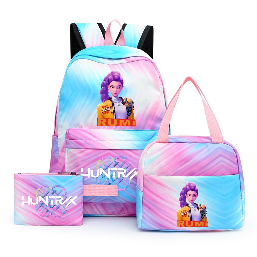 3Pcs/set Anime Demon Hunters Printed Backpack with Shoulder Bag Pengcil Case for Teenager Large Capacity Waterproof Bookbag Back To School Gift