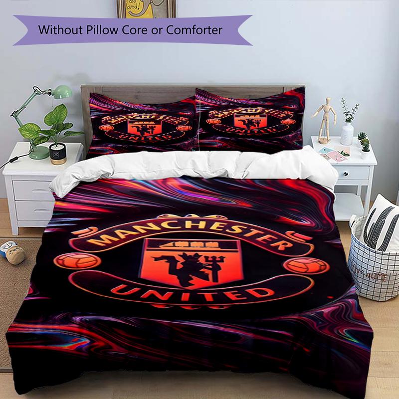3pcs Duvet Cover Set (1*Duvet Cover + 2*Pillowcase, Without Core),Manchester United F.C Print Bedding Set, Bedroom Decor, All‑Season, Birthday Gift