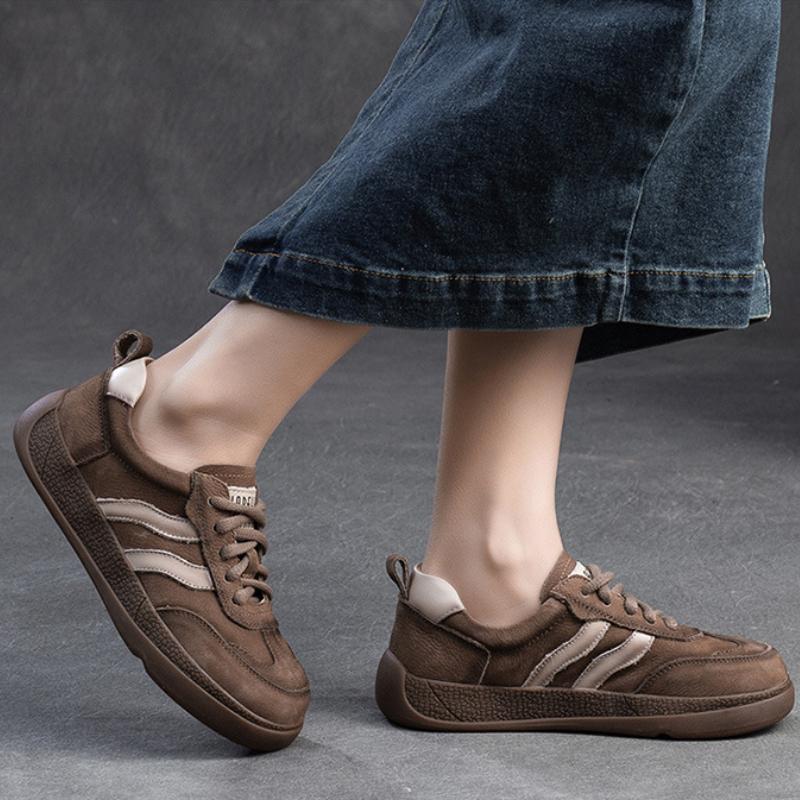 Johnature Colored Sneakers Comfortable Lace Up Flat Shoes Retro Genuine Leather Casual Women's Shoes