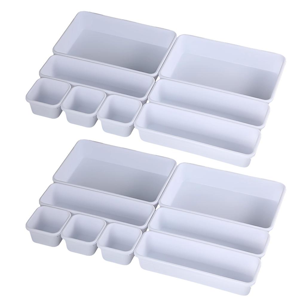 East Leaf Drawer Divider Trays, Set of 2 (16 large, medium, and small dividers for organizing desk items, stationery, and cosmetics) (White)
