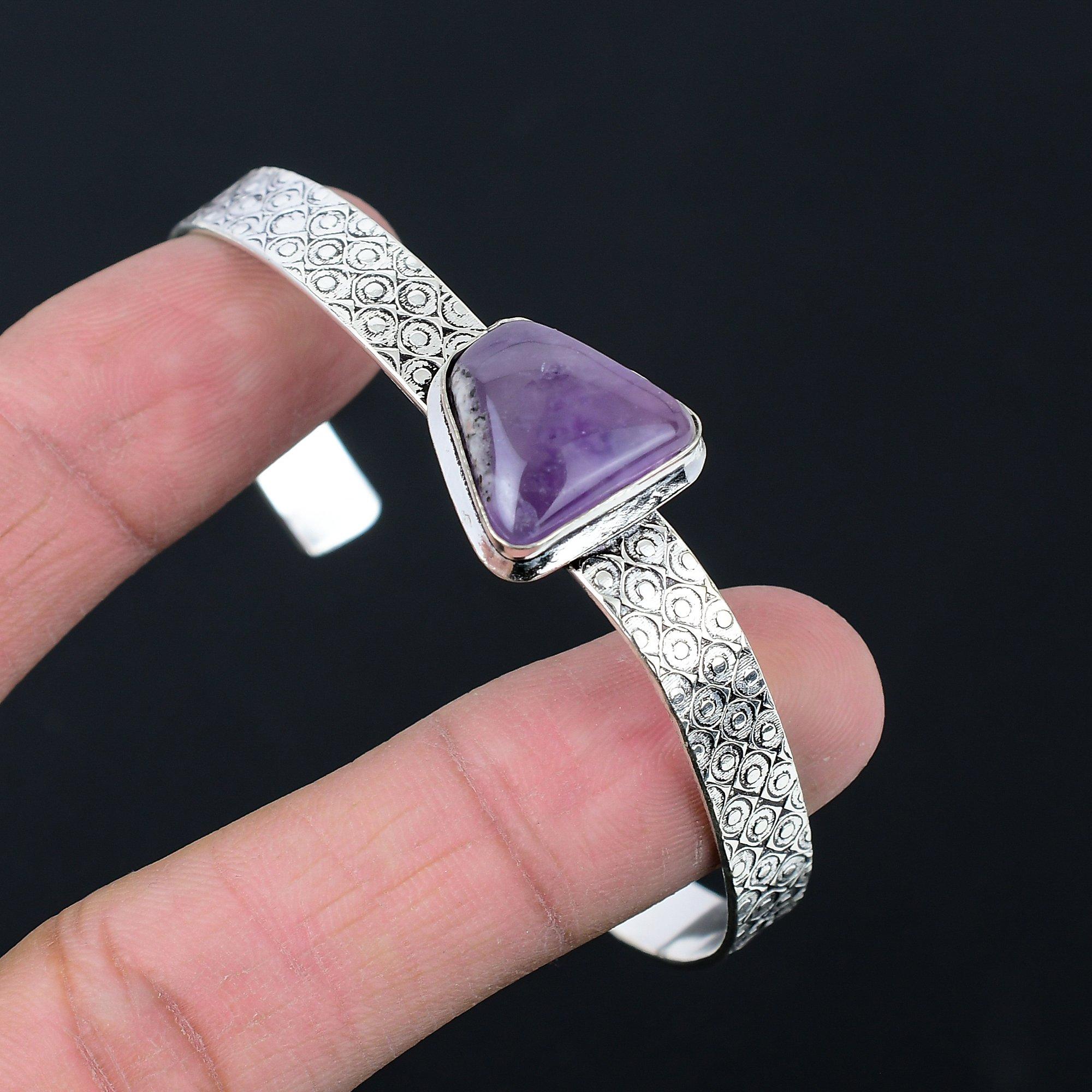 

Daughters Day Sale 925 Silver Trillion Star Amethyst Gemstone Wedding New Bangle Adjustable