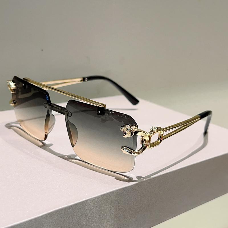 Rimless Square Sunglasses Men Fashion Vintage Double Bridge Shades Women Trendy Luxury Brand Design Gradient Sun Glasses