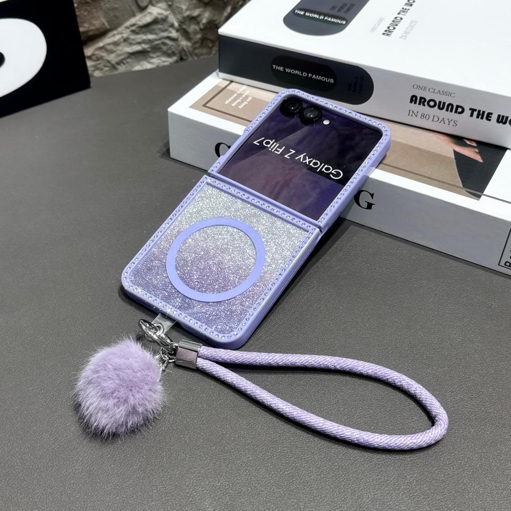 Jewelled Phone Case For Samsung Galaxy Z Flip 7 6 5 5G Magnetic Wireless Charger PC Hard Shell Protective Bracelet Back Cover