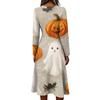 Women's Casual Halloween Print Long Sleeve V-Neck Dress with Pockets