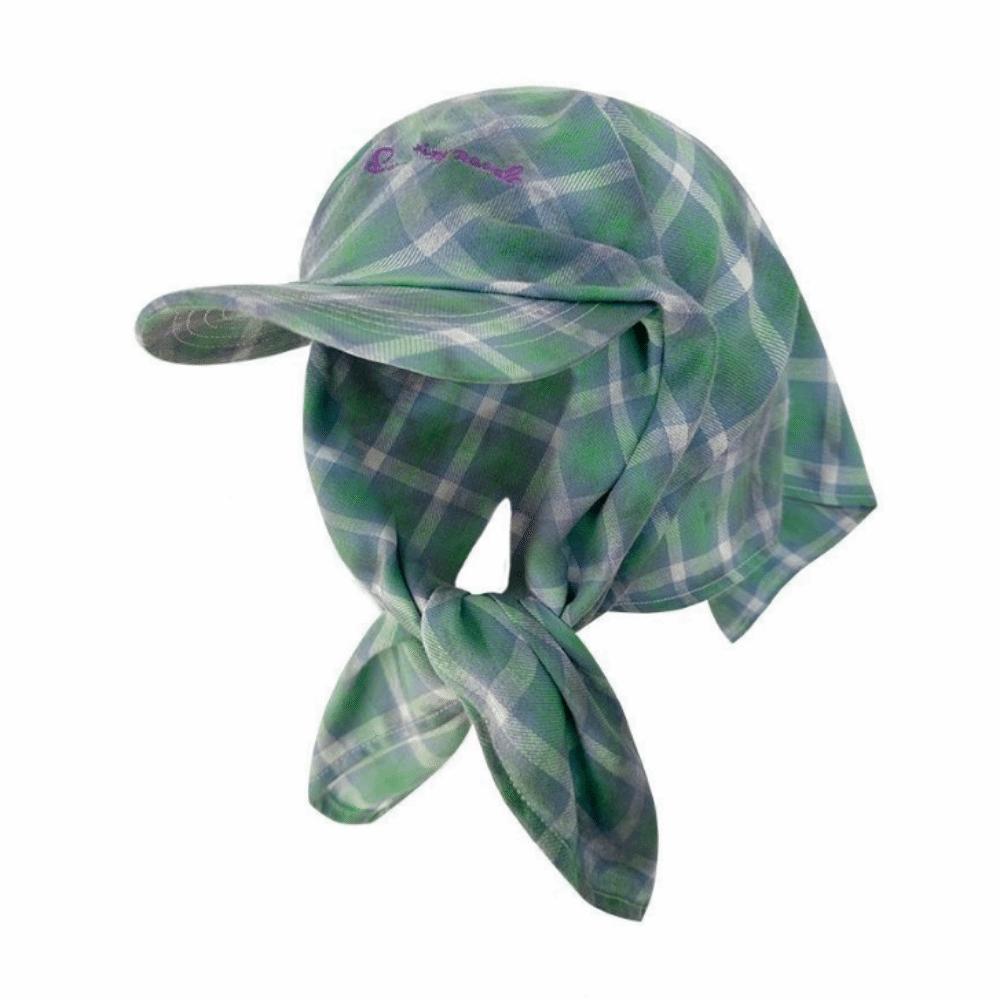 Retro Plaid Tied Head Cap Breathable Strap Headscarf Hat Sunshade Baseball Caps Travel Vacation