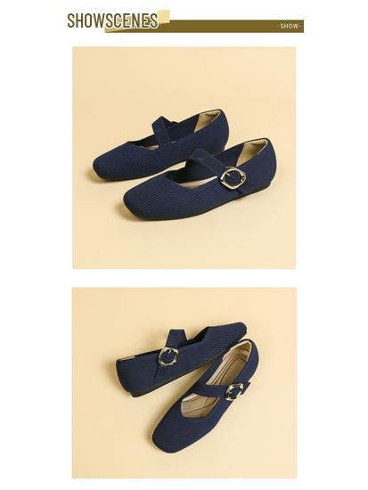 2024 Square Toe Queen's Knit Mary Jane Loafers - Soft Sole, Low Cut, Spring/Summer Style.