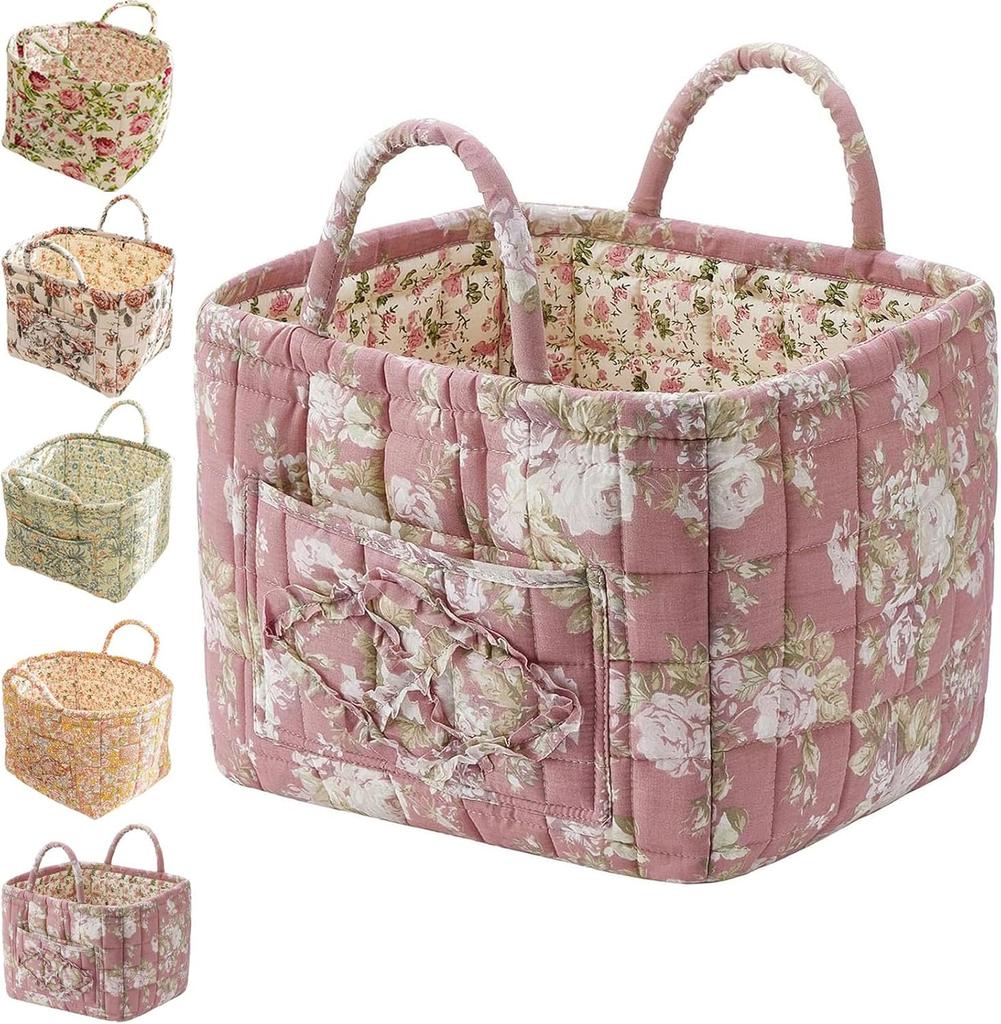 Boho Fabric Storage Basket, Floral Laundry Baskets,Decoration Large Capacity Storage Baskets, Portable Folding Storage Bag for Clothes and Sundries
