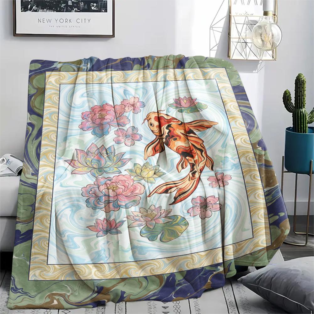 Koi Fish Classical Print Flannel Blanket, High quality Comfortable for All Seasons, Home Decor, Warmth and Comfort, Perfect for Christmas Gifts71