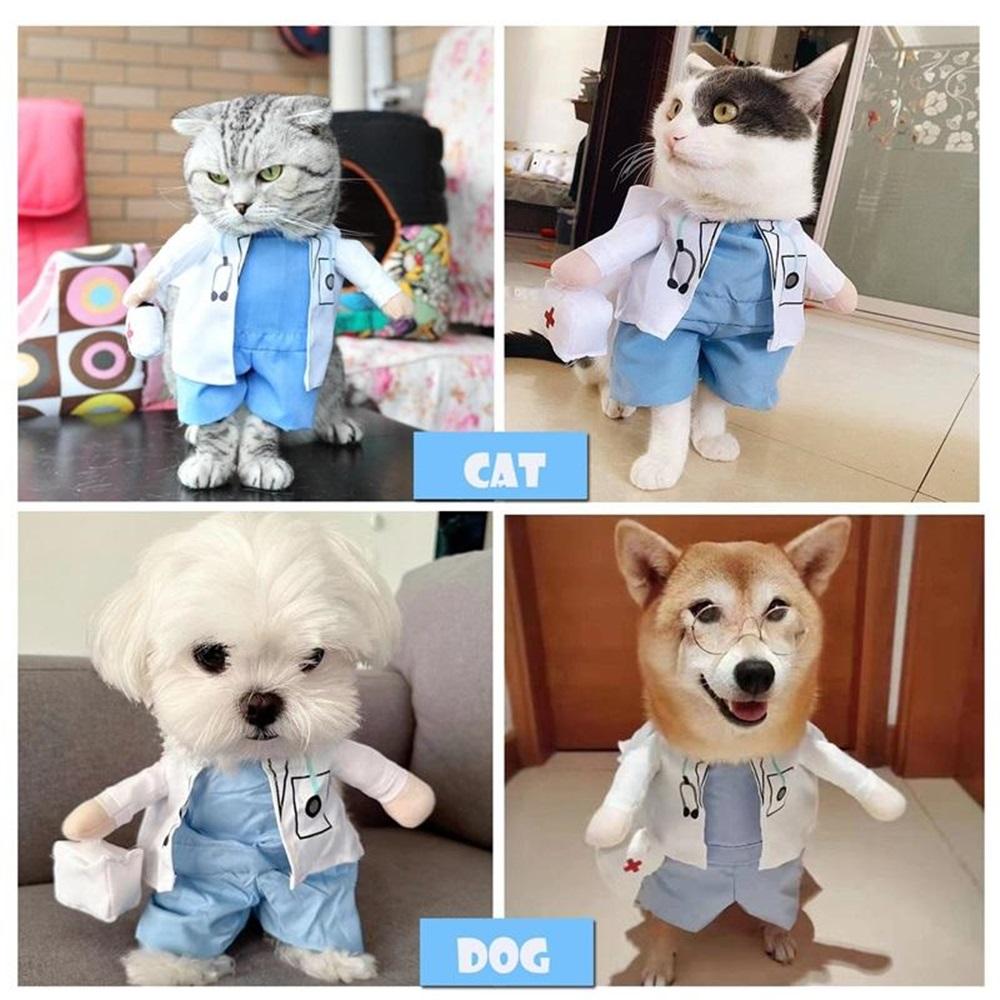 Kostým pre psa mačku na Halloween Kostým lekára sestričky Psie Džínsy Oblečenie Mačka Zábavný outfit Uniforma
