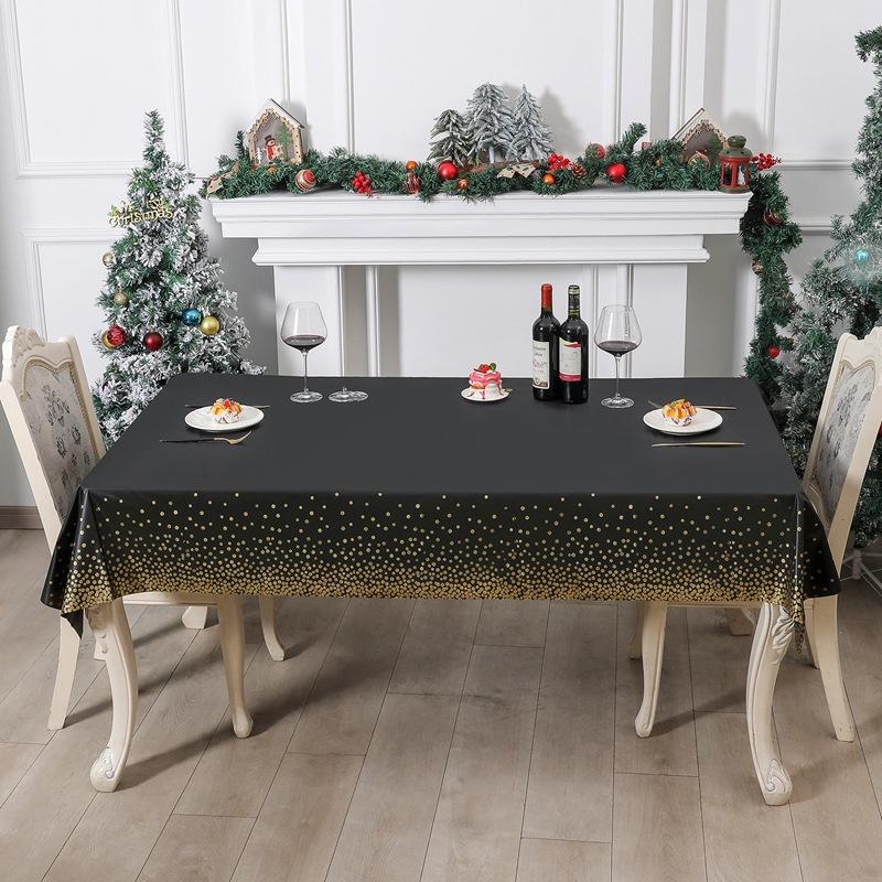 5PCS 137x274cm Plastic Disposable Tablecloth Rectangle Party Table Cover Gold Dot Table Cloth for Wedding Birthday Party Decor