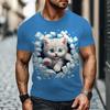 Letní Pánská Trička s Krátkým Rukávem s 3D Potiskem Kreslené Kočky s Kulatým Výstřihem