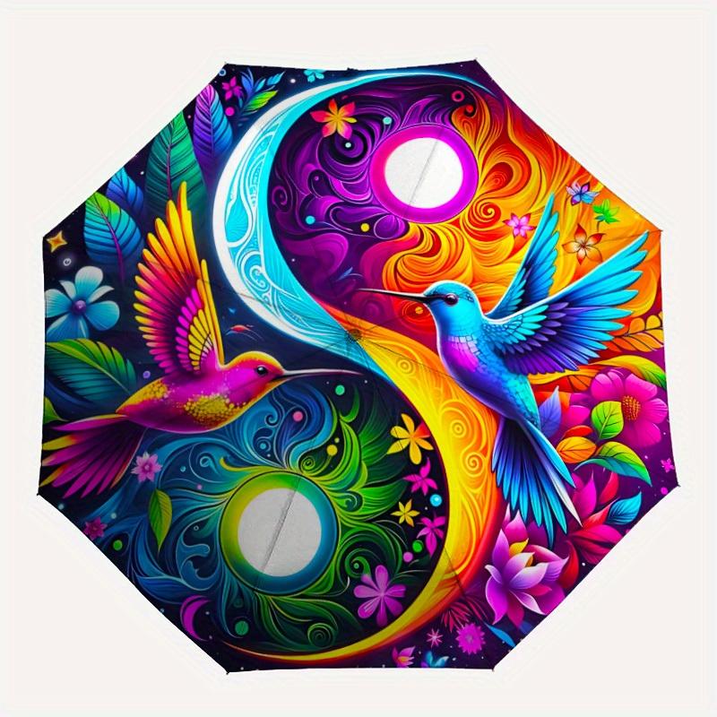 1pc Hummingbird Yin Yang Artwork Folding Umbrella , 8 Ribs Casual Durable Lightweight Portable Travelling Umbrella For Men & Women yy250728053