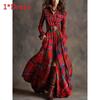 Vintage Plaid Long Sleeve Dress With Pockets For Autumn Fashion Enthusiasts