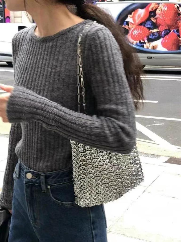 Women's Soft Ribbed Wool Sweater - 2025 Autumn/Winter Round Neck Slim Fit Pullover