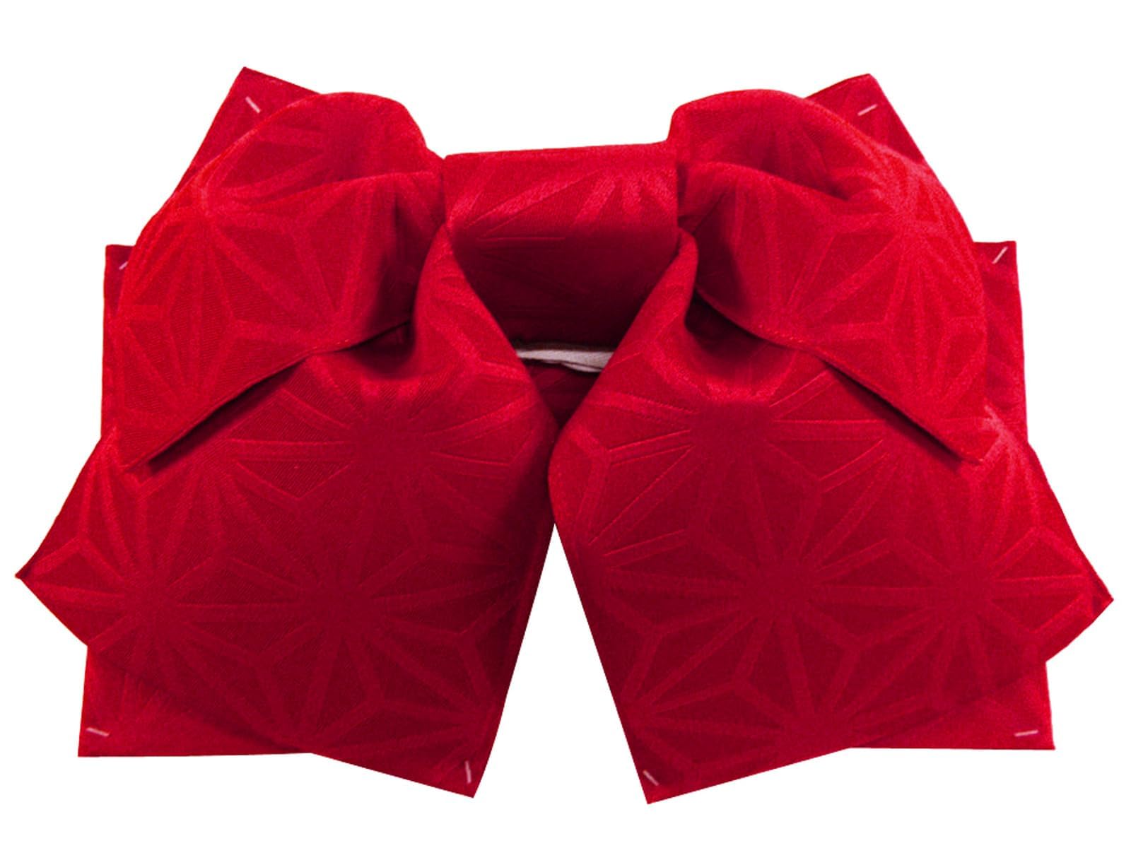 [Hanamichi] Women s Yukata Obi (Pre-tied Obi) - Plain Hemp Leaf Pattern (Red)