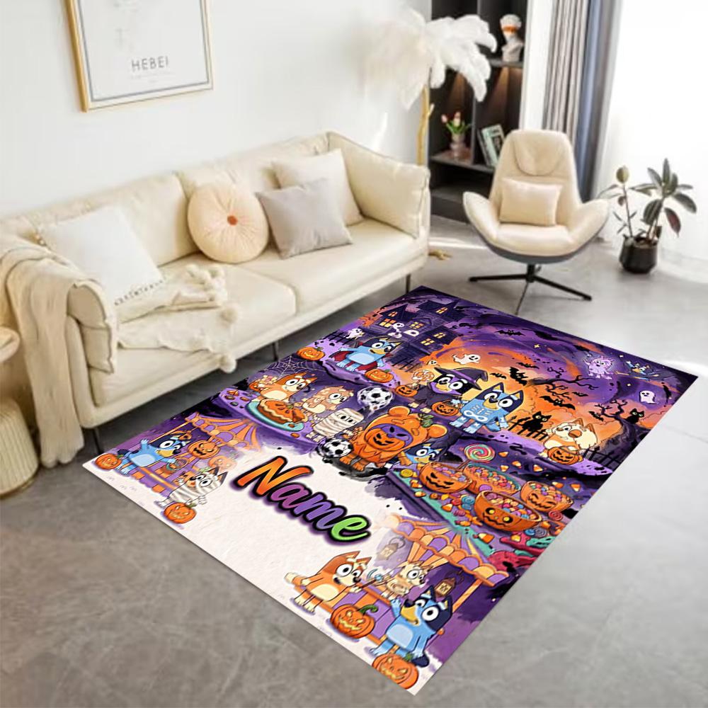 Halloween Bluey Family Personalized Text Area Rug Design for Entryway Dining Room Living Rooms Decorate Room Antislip Carpet Decorate Offices