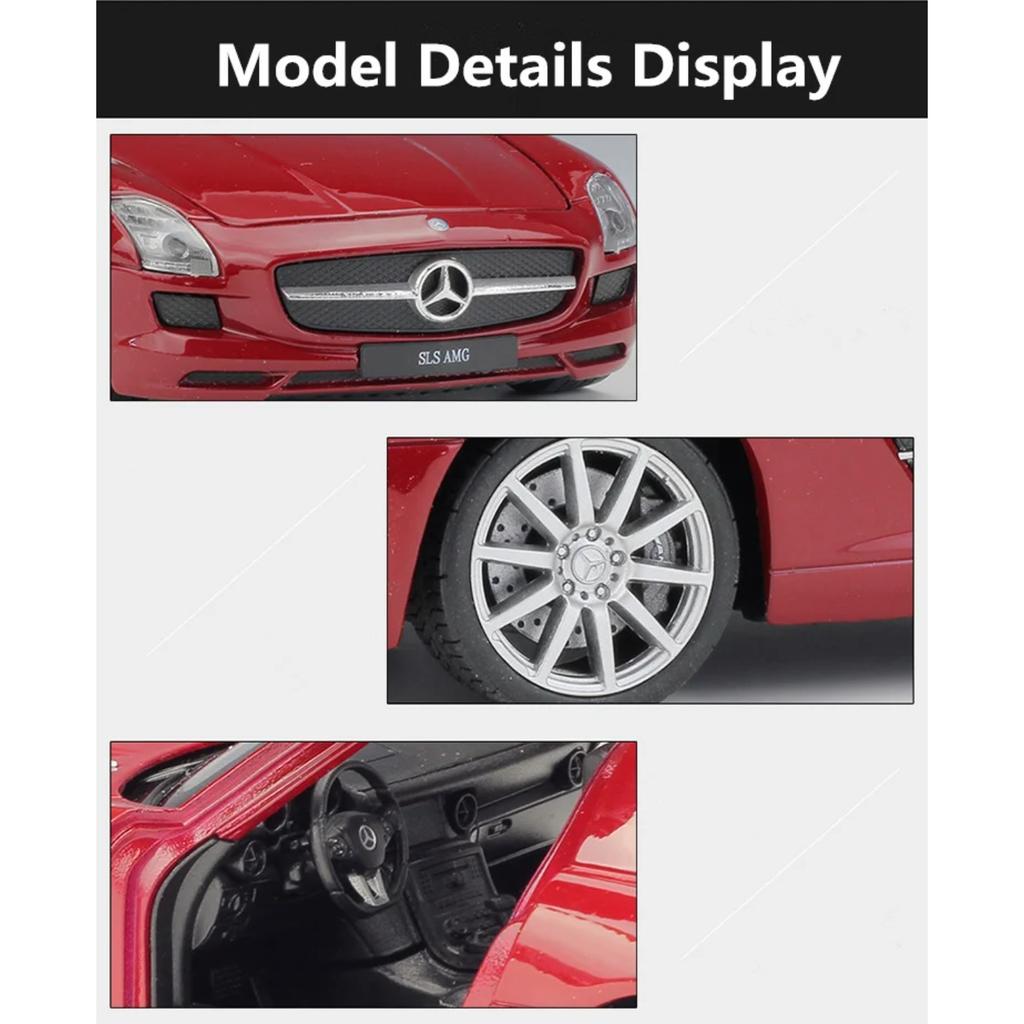 Welly 1/24 Mercedes Benz SLS AMG Alloy Sports Model Diecasts Metal Racing Car Vehicles Model Simulation Collection Kids Toy Gift