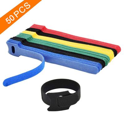 50pcs Colored Reusable Ties Hook Loop Fastener T-slot Nylon Magic Data Cable Management Harness Wire