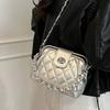 Fashion Diamond Chain Small Square Bag 2025 Spring and Summer New Sense Simple Shoulder Bag Trendy Messenger Bag Burgundy