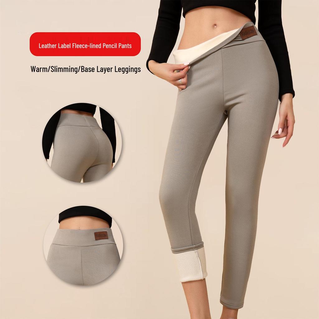 Plus Size Lamb Wool Pocket Leggings - Velvet Lined, Slim-Fit, Mid-Waist Warm Cuffed Pants