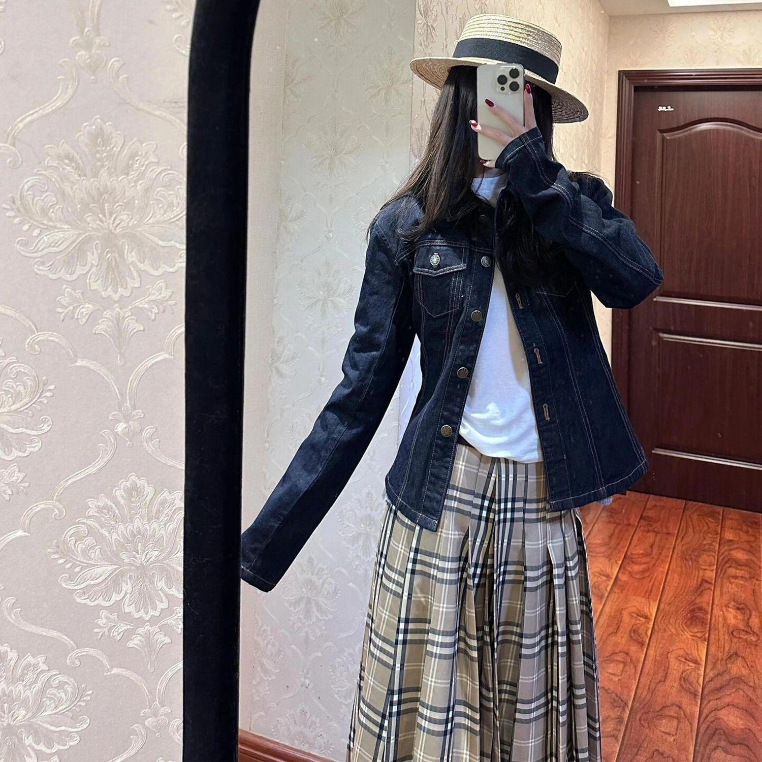 

Женская джинсовая куртка в стиле ретро с эффектом варки - Универсальная, Повседневная, Свободного кроя для весны/осени 2025 XL 120-130