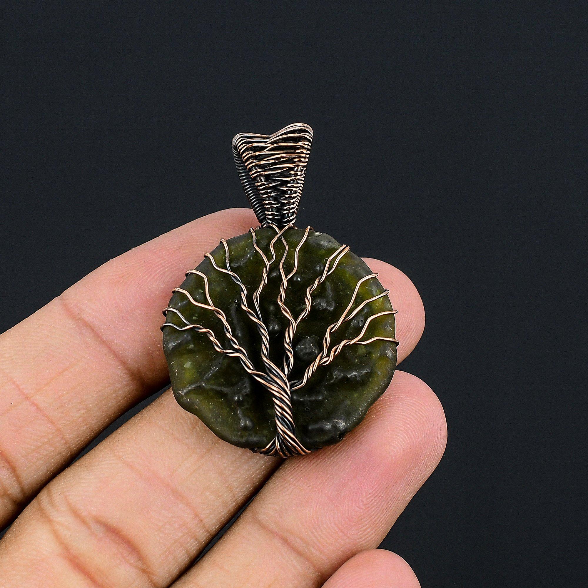 

Tree Of Life Moldavite Pendant Gemstone Jewelry, 999 Copper Wire Wrapped Handmade Pendant, Latest Design Jewelry 2.55 Inches