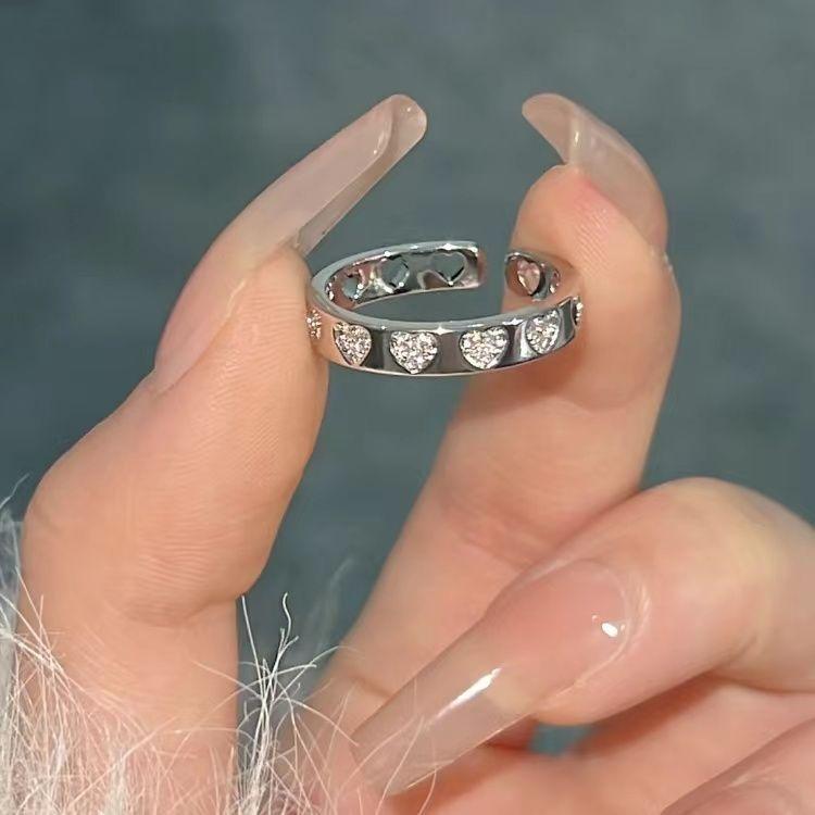 Fashion Colorful Zircon Adjustable Ring for Women Sweet Design Geometric Heart Crystal Finger Y2K Accessories Fine Jewelry Gifts