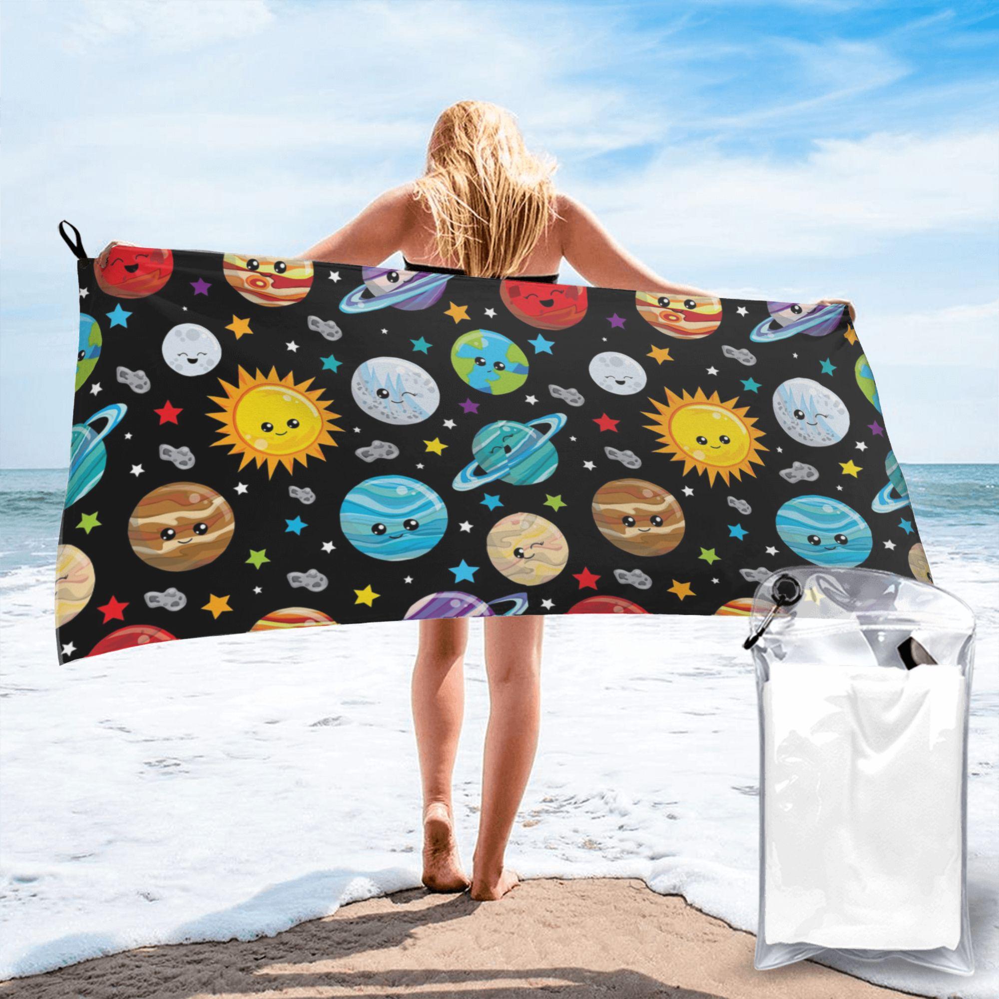 Kawaii Planets Cute solar system Beach Towel Soft Microfiber Quick Dry Absorbent Quick Towels For Bath W40*H60(CM)