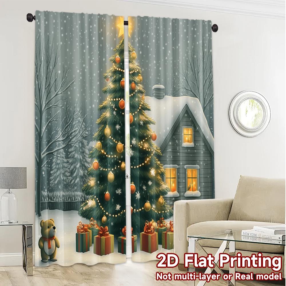 2pcs,Curtains Christmas Tree Snow Gifts_b (3) Chic Contemporary Curtains 100% Polyester Curtains Decorations Outdoor Ldeal for