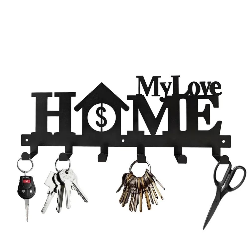 1pc Wall-Mounted Key Holder with 6 Hooks - Decorative Metal Rack, Simple and Creative Design for Keys and Towels