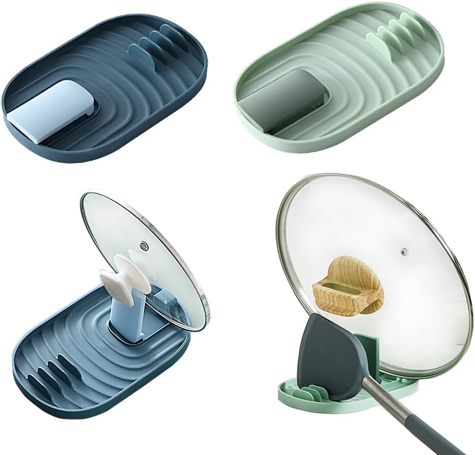 Heat-Resistant Multifunctional Spoon Rest & Pot Lid Holder, Non-Slip Easy-Clean Utensil Rack for Kitchen Countertop Cooking