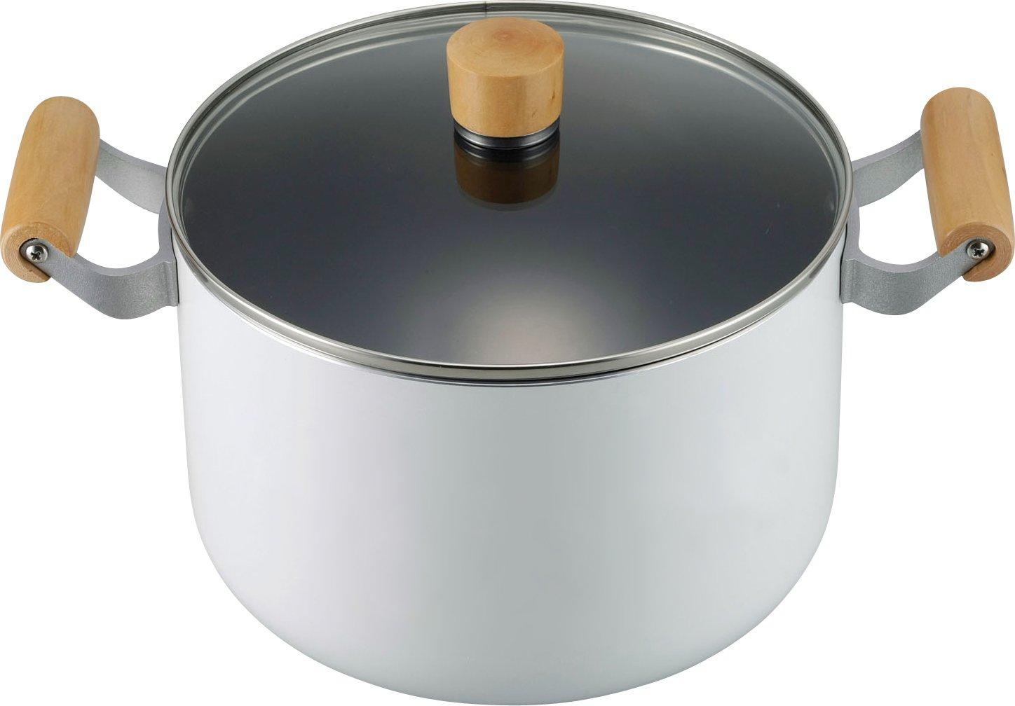 

Wahei Freiz 22cm Casserole Dish with Glass Lid, White, Wooden Handle, IH/Gas Compatible, Nordies NR-7976