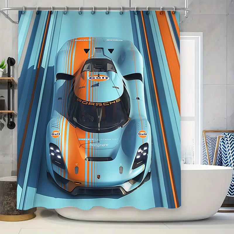 Textile Article Light Acing Car Theme Shower Curtain For Bathroom Decor - Stylish And Durable Waterproof Fabric With Vibrant Colors And Dynamic Design