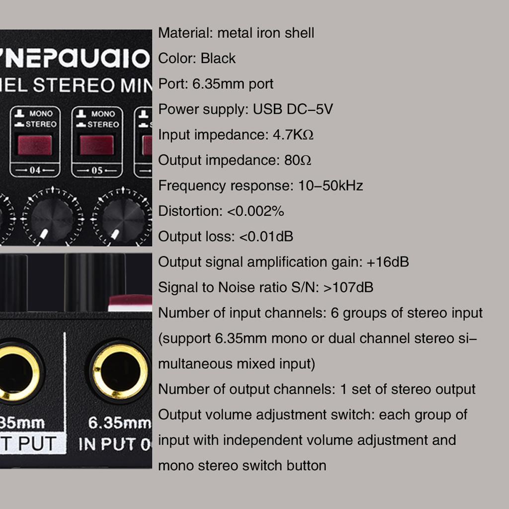 Mini 6-Channel Stereo Audio Mixer Musical Instrument Mixer Electric Wind/Electric Guitar/Electronic