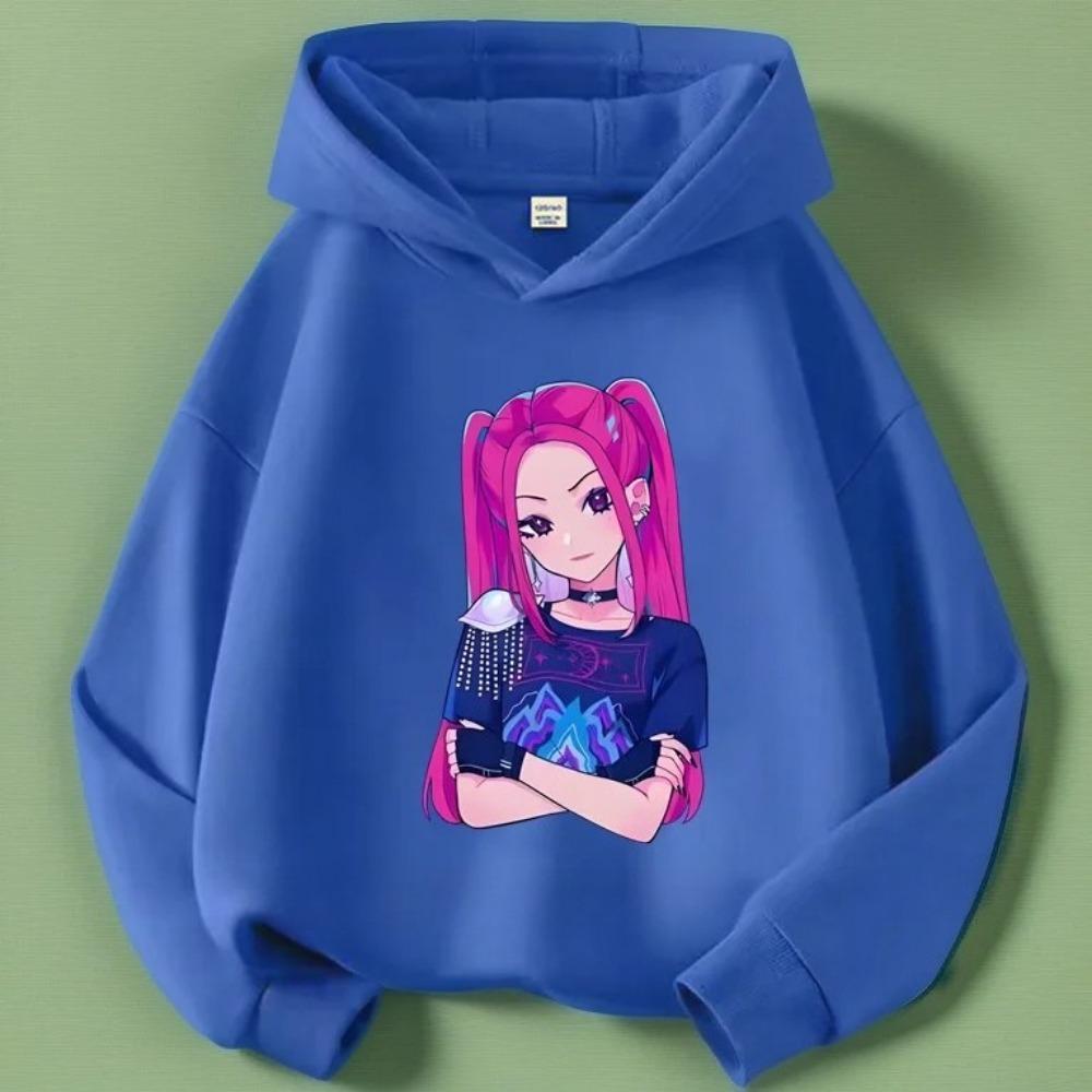 Autumn Warm K-pop Demon Hunters Girls Hoodie Long Sleeve Outerwear Saja Print Hooded Coat for Children Fashion Pullover Kid Tops