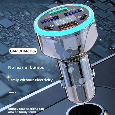 USB Car Charger Fast Charging with Digital Display Car Phone Adapter For iPhone 15 14 Samsung Xiaomi 6 Ports USB C Car Charger