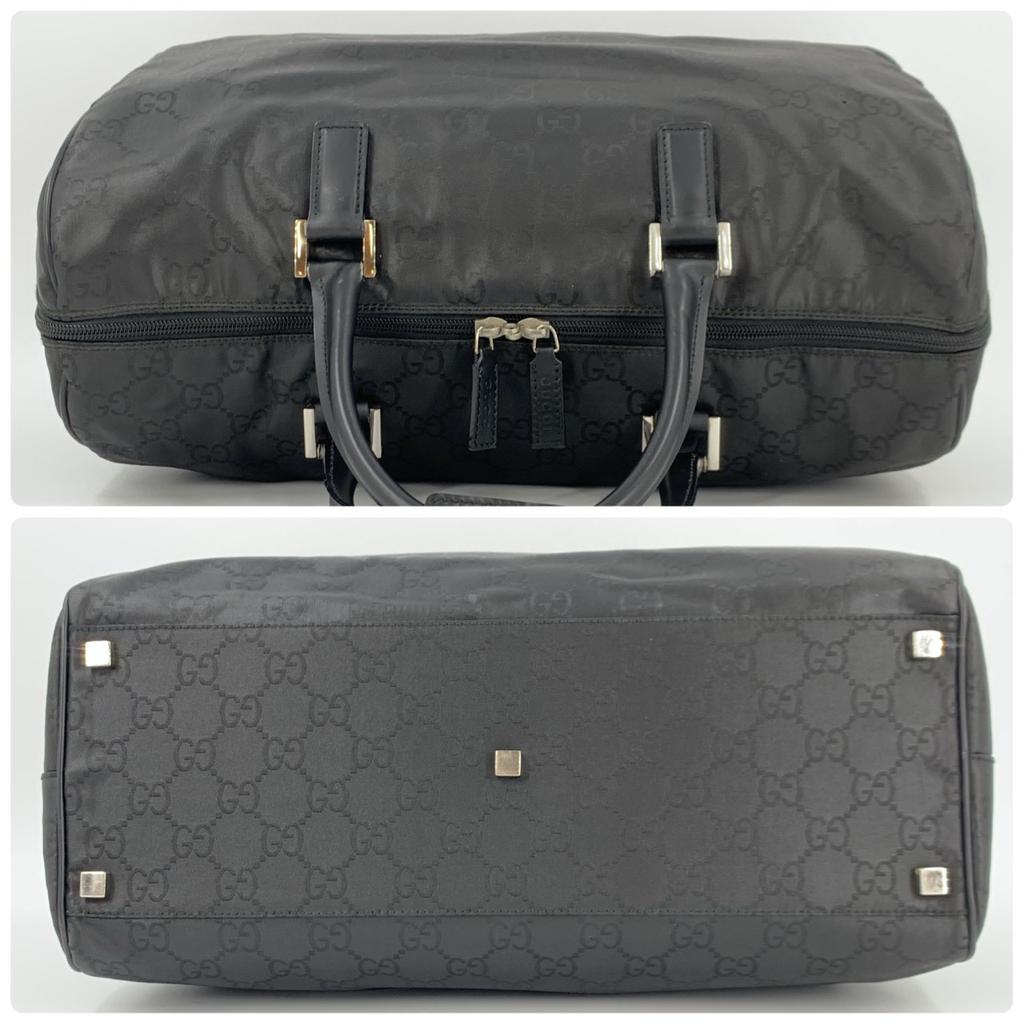 GUCCI GG Pattern Boston Bag Handbag Nylon Leather Interior Pocket Black A4 Size Men's 012 0383