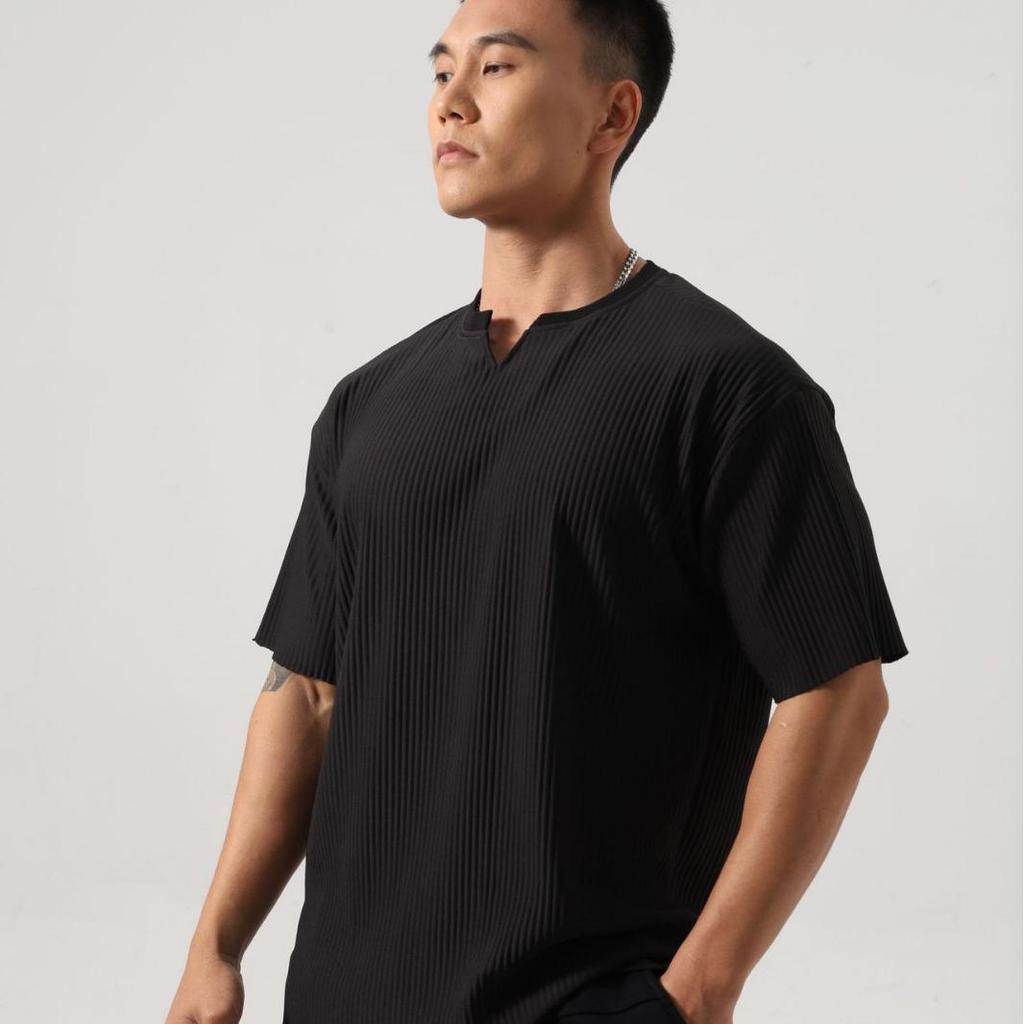 Men's Plus Size Striped V-Neck Crew Neck Short Sleeve Casual Outdoor Fitness T-Shirt