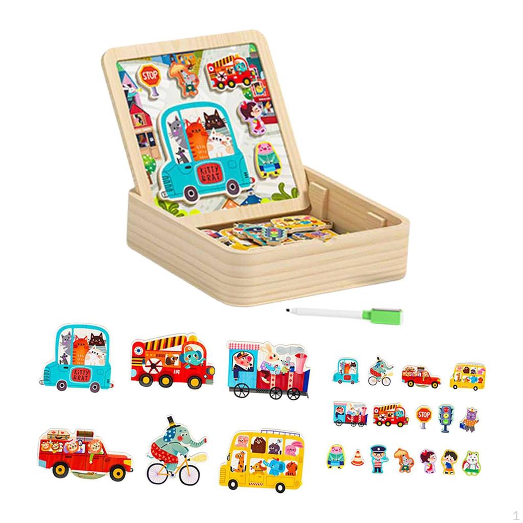 2 in 1 Wooden Toddler Puzzle Drawing Board Children for 46 Years Boys Girls Style A