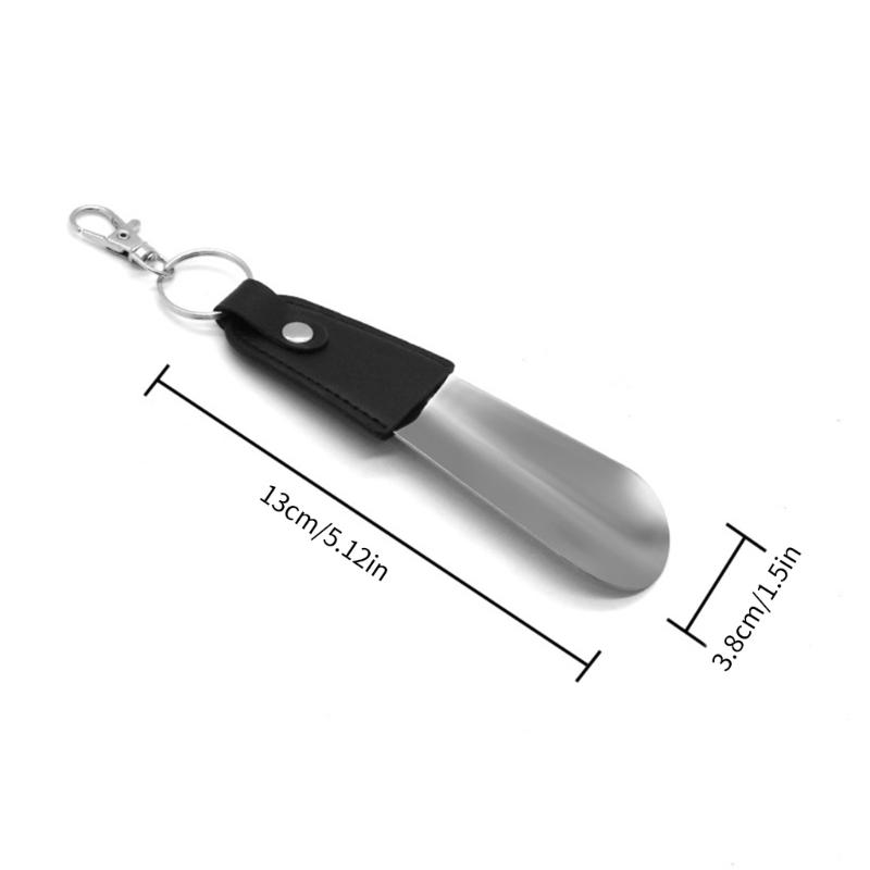 Stainless Steel Shoe Horn With Leather Strap and Keychain Compact Portable Design For Travel Kids Elderly Footwear Aid