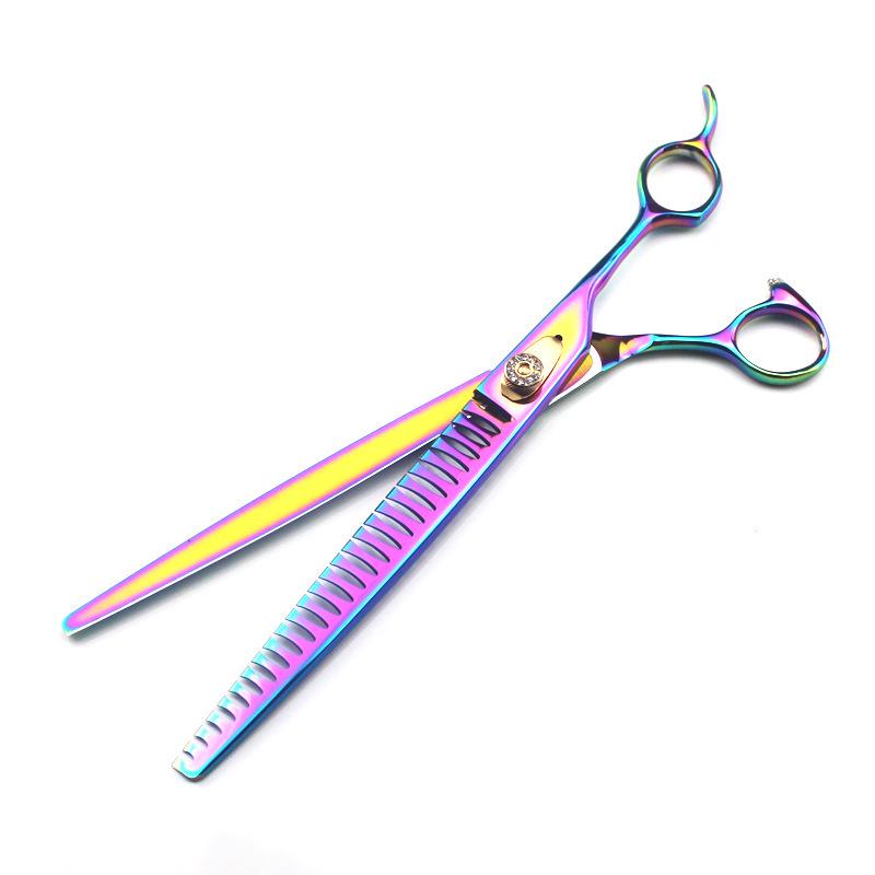 9.0" Gem-Colored Pet Grooming Fishbone Teeth Scissors with Bag