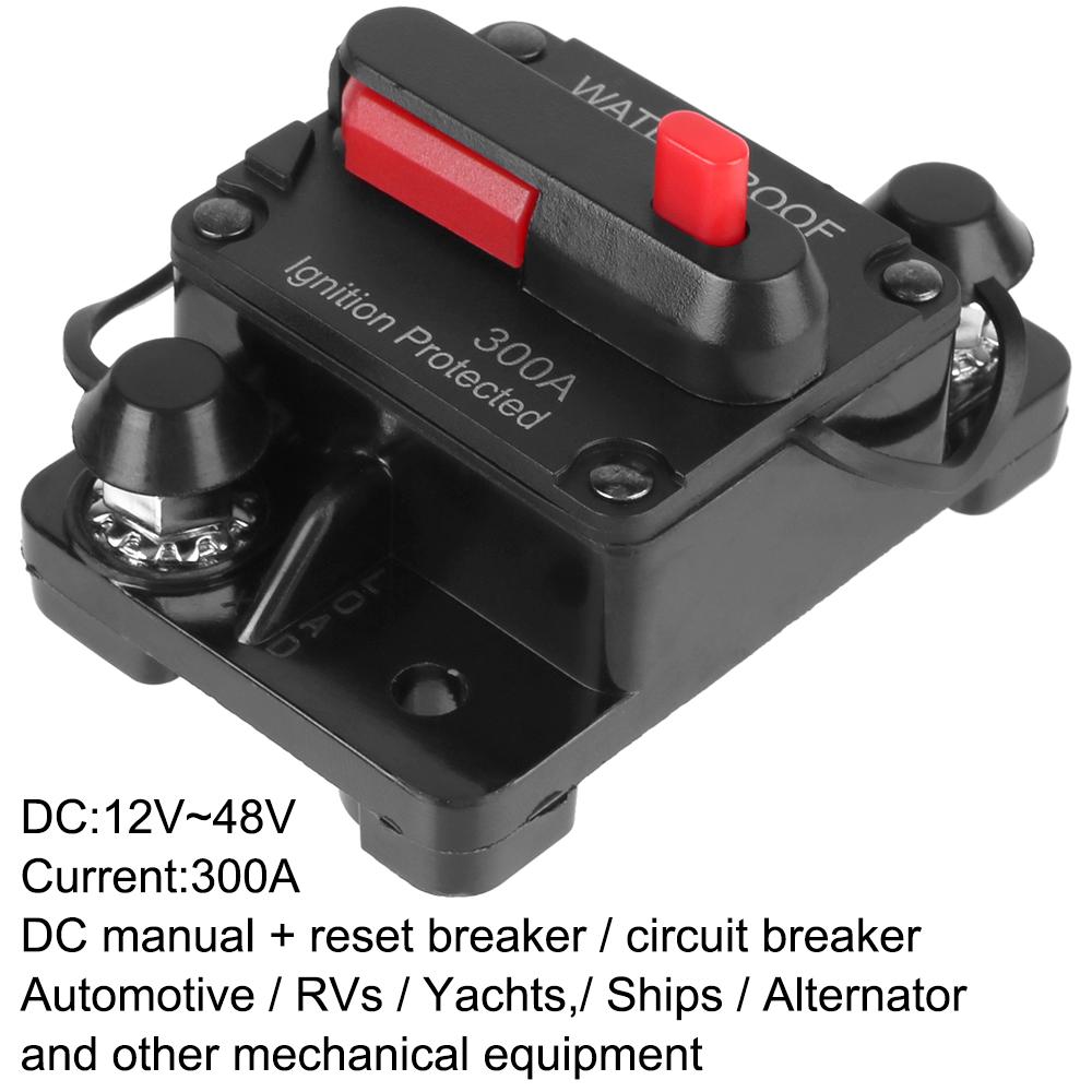 Fusibles pour voiture, amplificateur, voiture, bateau, boîte à fusibles étanche, disjoncteur 300 A, 12-48 V CC, AMP, disjoncteur, réinitialisation du fusible