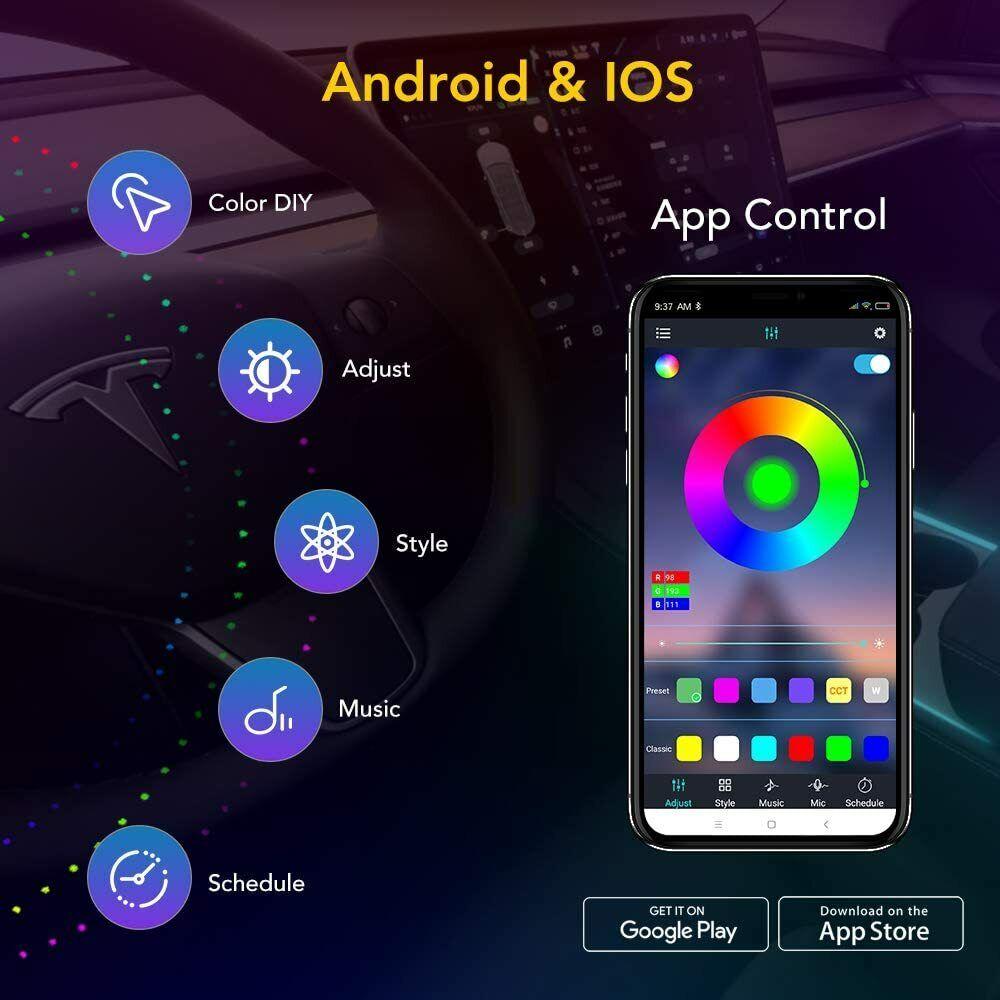 For Tesla Center Console Dashboard Neon Light Tubes Model 3 Model Y 2019-2022 RGB Interior LED Strip Lights with App Controller