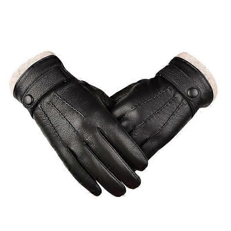 Men's Winter Warm Outdoor Casual Leather Gloves, Non-slip Touchscreen Texting Suitable Wool Lining Soft Windproof Genuine Leather Gloves.