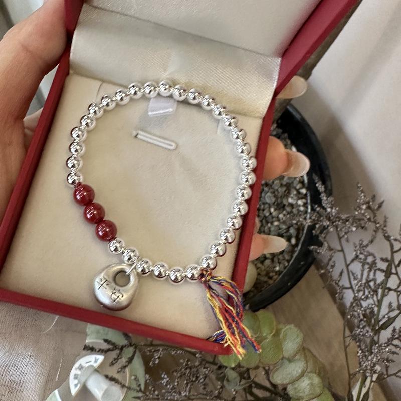 Adjustable Cinnabar Sterling Silver Bracelet - Joyful Gift for Best Friend