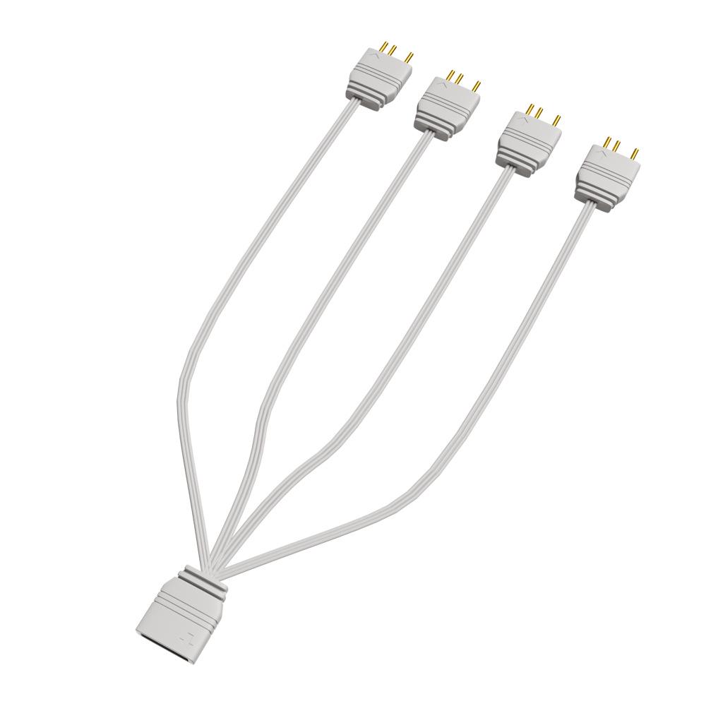 ARGB Fan Splitter Hub: 1-to-3/4 Extension Cable for White Motherboard Sync